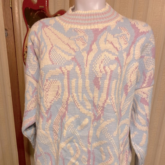 breeze Sweaters - Vintage womens Xl White Baby Blue And Lavender Breeze sweater